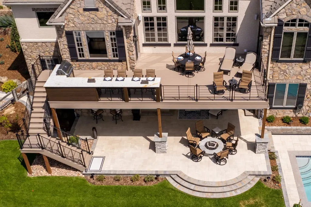 Multi-level deck and patio built by KM Contracting